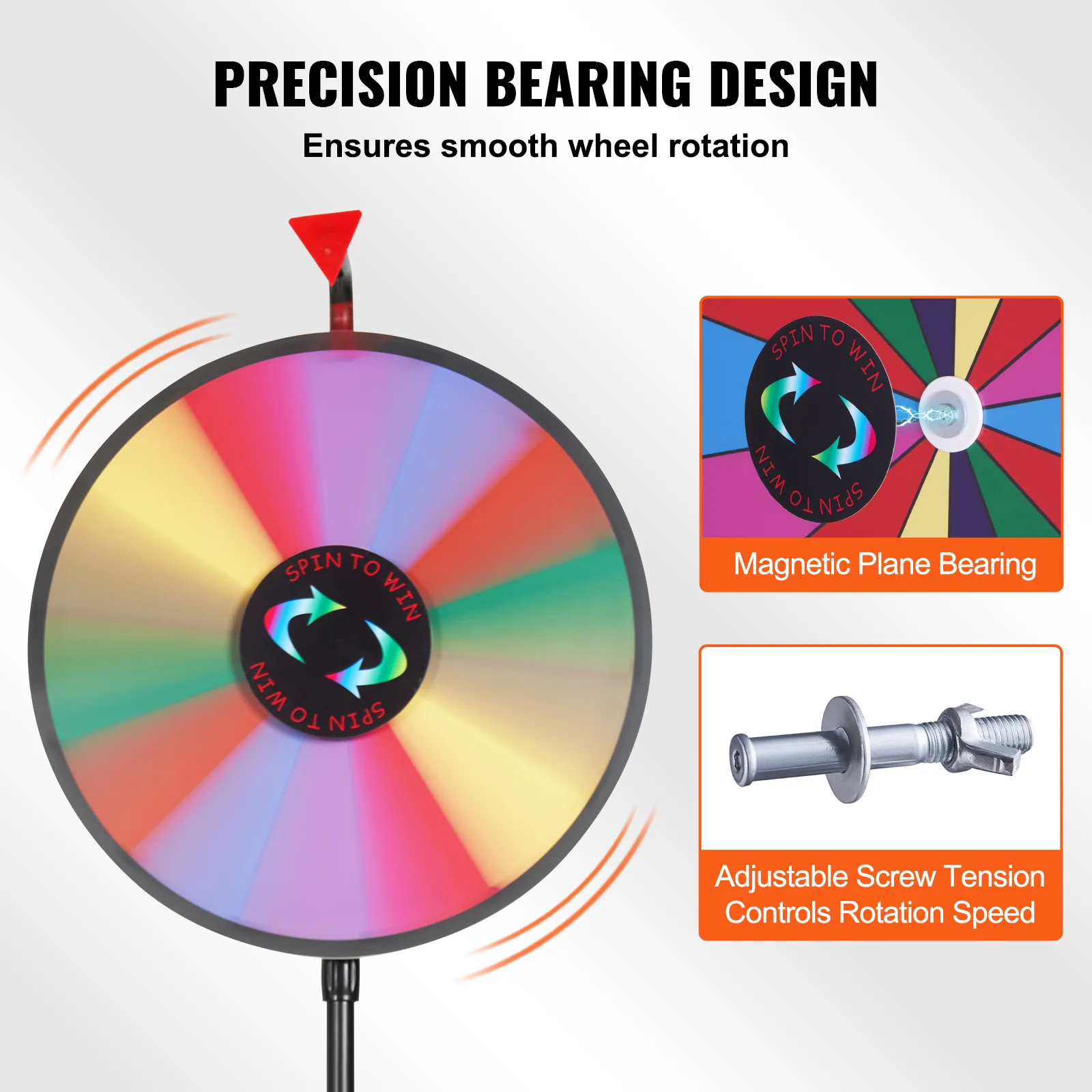 VEVOR 18 Inch Tabletop Color Prize Wheel with Folding Tripod Floor Stand 14 Slots Dry Erase for Win Fortune Spinning Stand Game 3