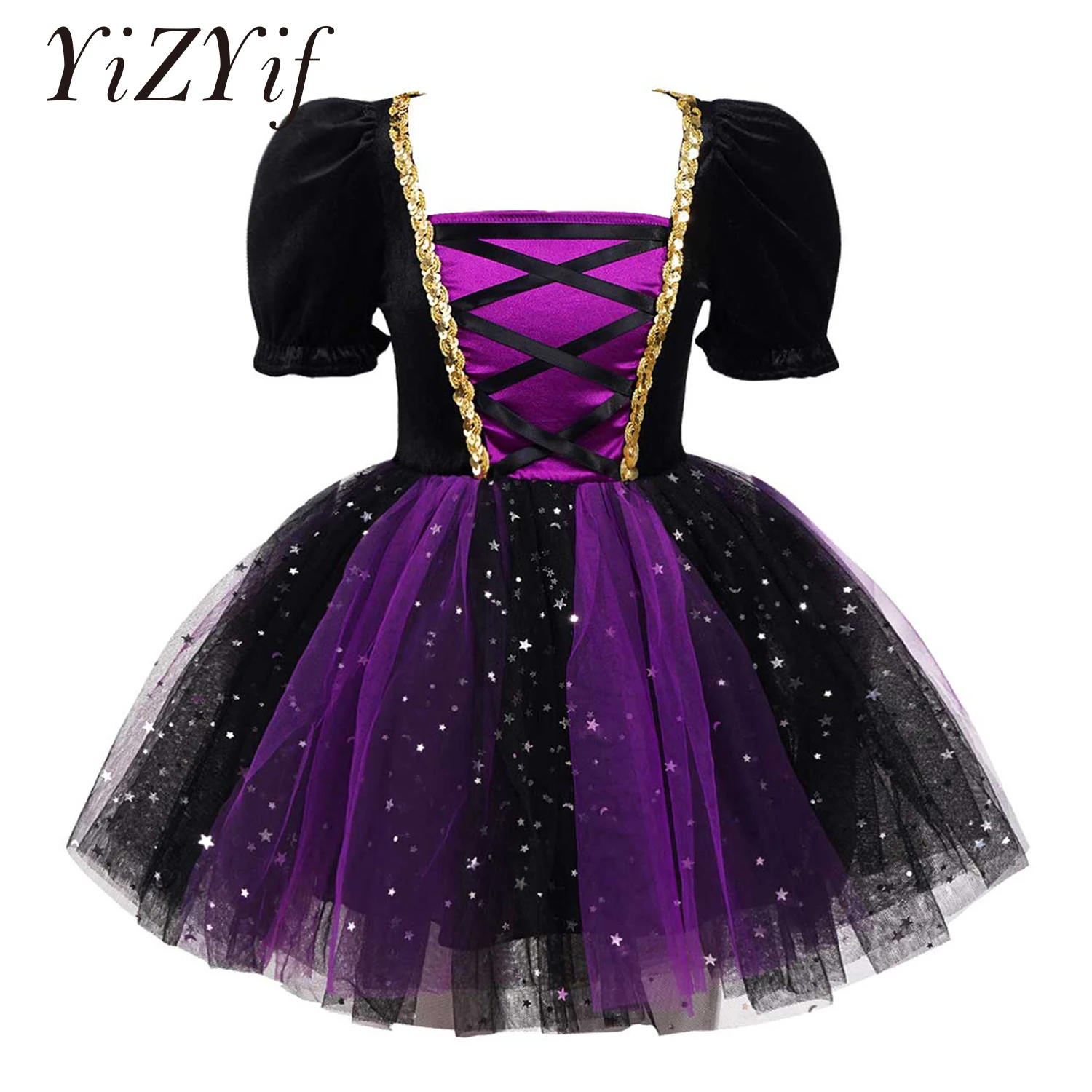 

Детский костюм ведьмы для девочек, платье для косплея на Хэллоуин, блестящее женское платье для карнавала, одежда