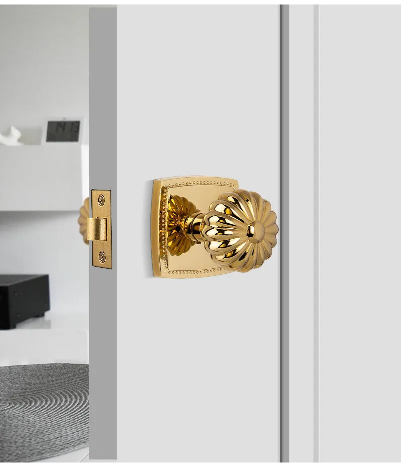 Description Picture 3 of itemLight Luxury Gold Bathroom Door Lock Pumpkin Ball Handle Keyless Lockset Indoor Door Handle Silent Security Locks Home Hardware