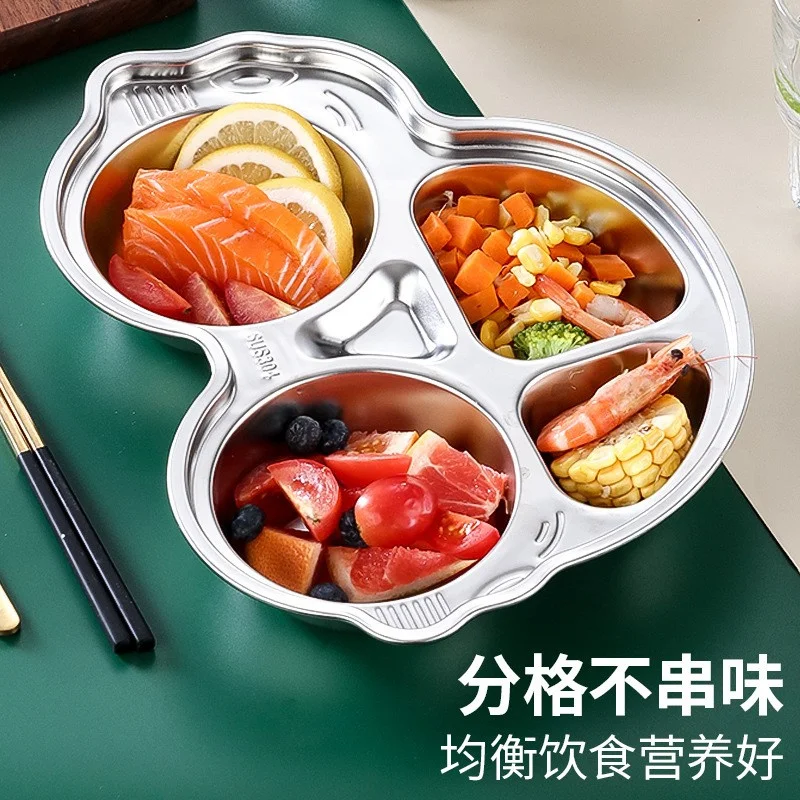Aixiangru Children's Dinner Plates Cartoon Cute Plates Stainless Steel 304 Filleted Corner Animal Shape Chinese Food Plate