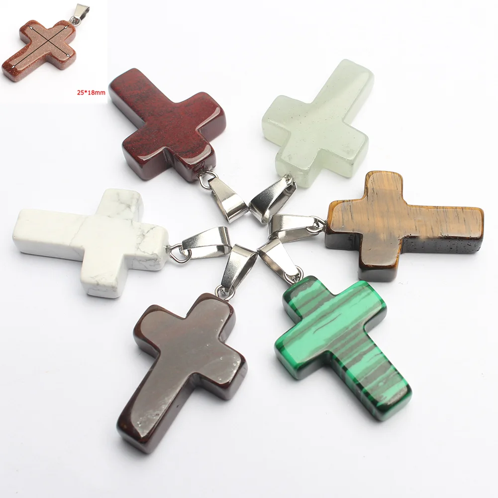 20 Pcs Natural Stone Cross Pendants - Crystal Gemstone Charms For Jewelry Making