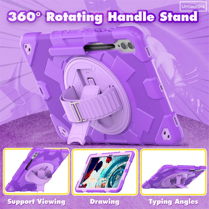 For Samsung Galaxy Tab S9 FE Plus 12.4 inch SM-X810 SM-X610 SM-X710 Tablet Case Kids PC Silicone Rotation Strap_voghion.com