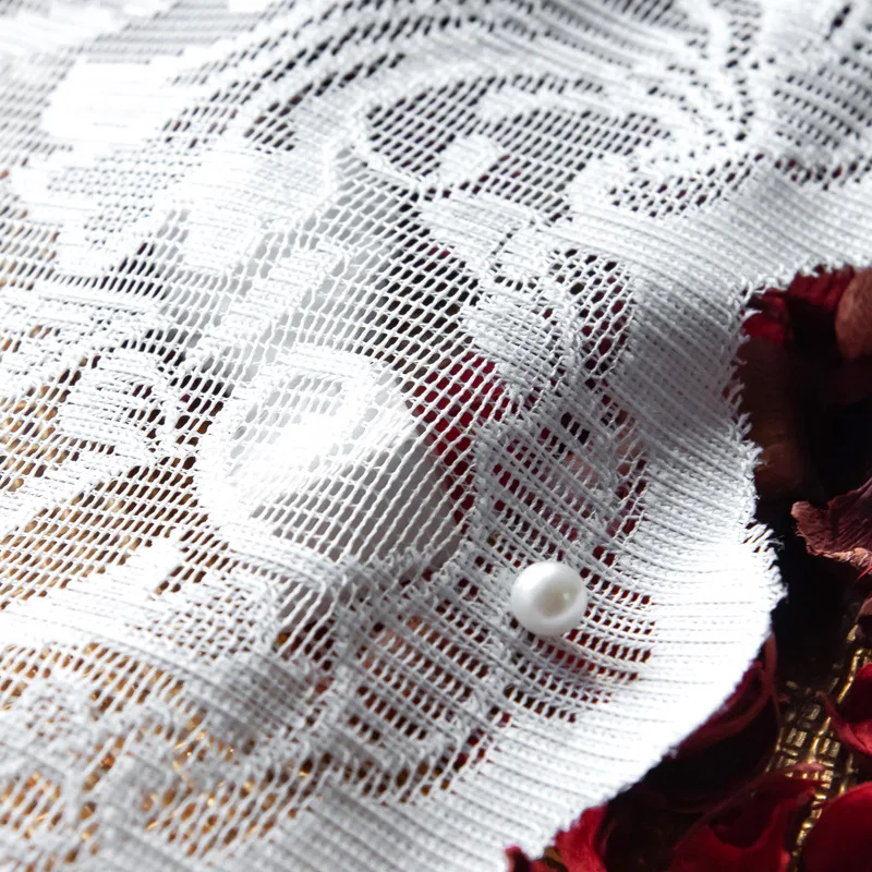 Fanhua Nail Bead Yarn High Weight French Lace Jacquard Yarn Warp Knitted Curtains for Living Dining Room Bedroom 5