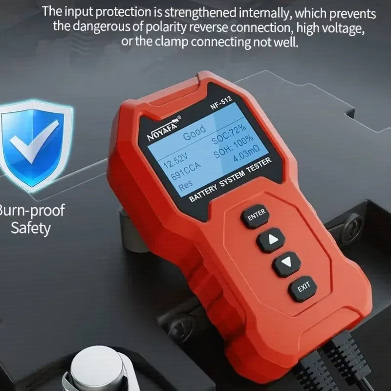 Scanner diagnostico per batterie auto 12V 24V con schermo LCD chiaro, funzione di test del carica e della carica di avviamento per tutte le batterie al litio dei veicoli NF-512 - immagine 3