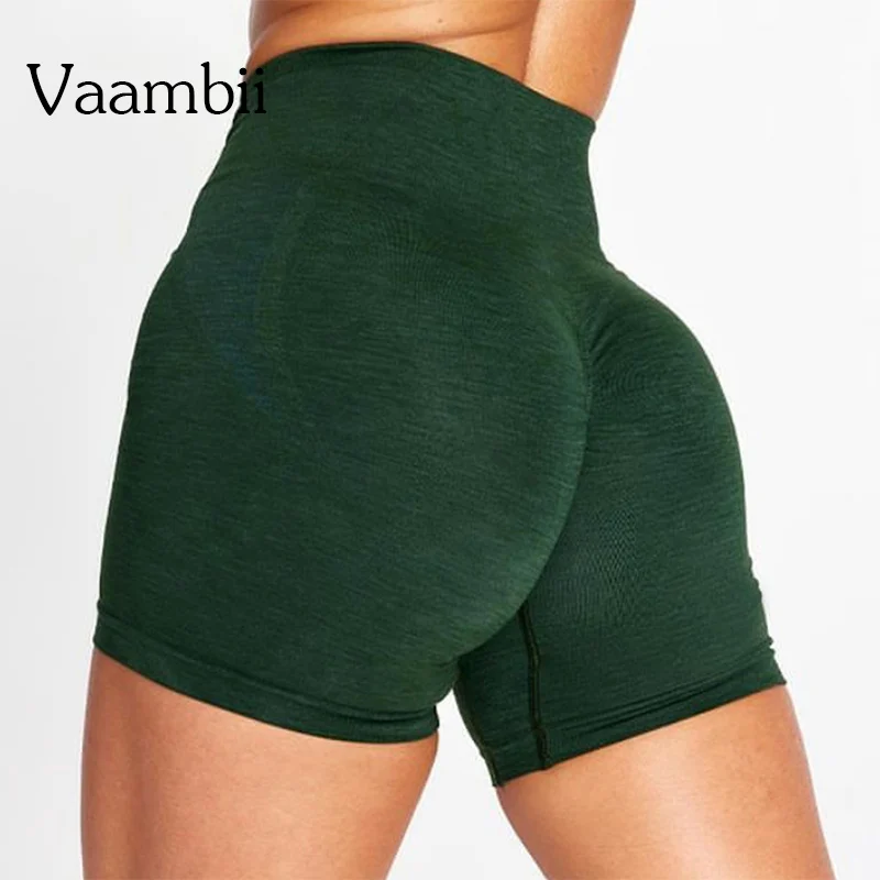 Lycra Spandex Solid Seamless Shorts High Waist Scrunch Butt Yoga Shorts