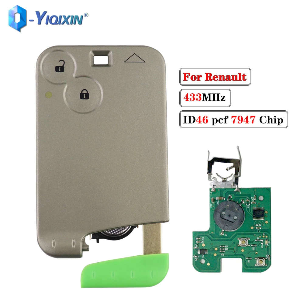 YIQIXIN 2 Button Remote Car Key For Renault Laguna Espace Velsatis 2001-2006 Auto Fob Smart Card Keyless Entry ID46 PCF7947 Chip datong world car remote control key for renault megane scenic 2003 2008 id46 chip pcf7947 433mhz 3 button replacement smart card