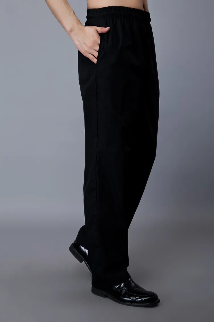 New Chef Uniform Restaurant Pants Kitchen Trouser Chef Pants Black Elastic Waist Bottoms Food Service Mens Work Wear