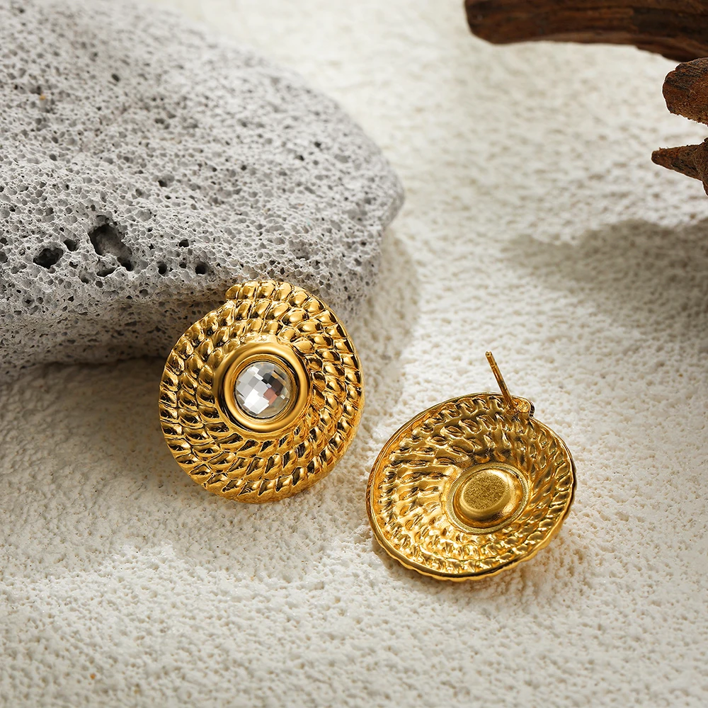 Stainless Steel 18K Gold Plated Thread Texture Tound Earrings Plated Rust Proof Temperament Stylish Charm Jewelry Gifts Серьги