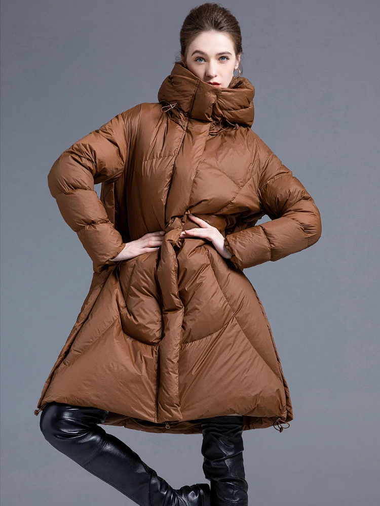 High quality Long down jacket Oversized Women Winter Elegant Warm Hooded knee length coat 2024 New clothing Solid INKEO 3O289