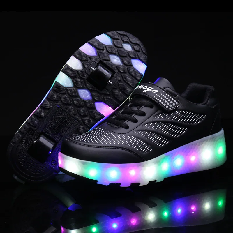 Led Rechargeable Kids 2 Wheels Skates Shoes Roller Outdoor Sneaker