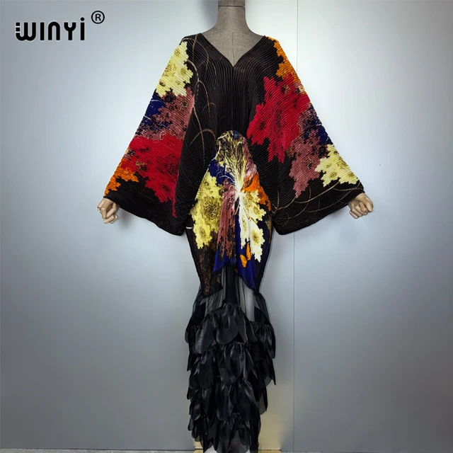 WINYI Pleated Elastic Loose Dress Beach Cover Up Abaya Dubai Luxury Party Dress Fashion Evening Dress Abaya Muslim Woman Kaftan 2
