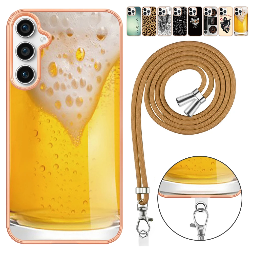 

Luxury Crossbody Necklace Lanyard Plating Back Case For Samsung Galaxy S23 FE S22 Plus S21 Ultra S20 Lite A73 A72 A54 A53 Cover