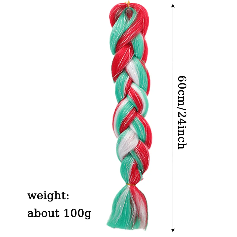 24inch Braiding Hair Extensions Wig Hairpiece Jumbo Braids Colored Hair Extensions with Tinsel Hair for Chrismas Party Wear