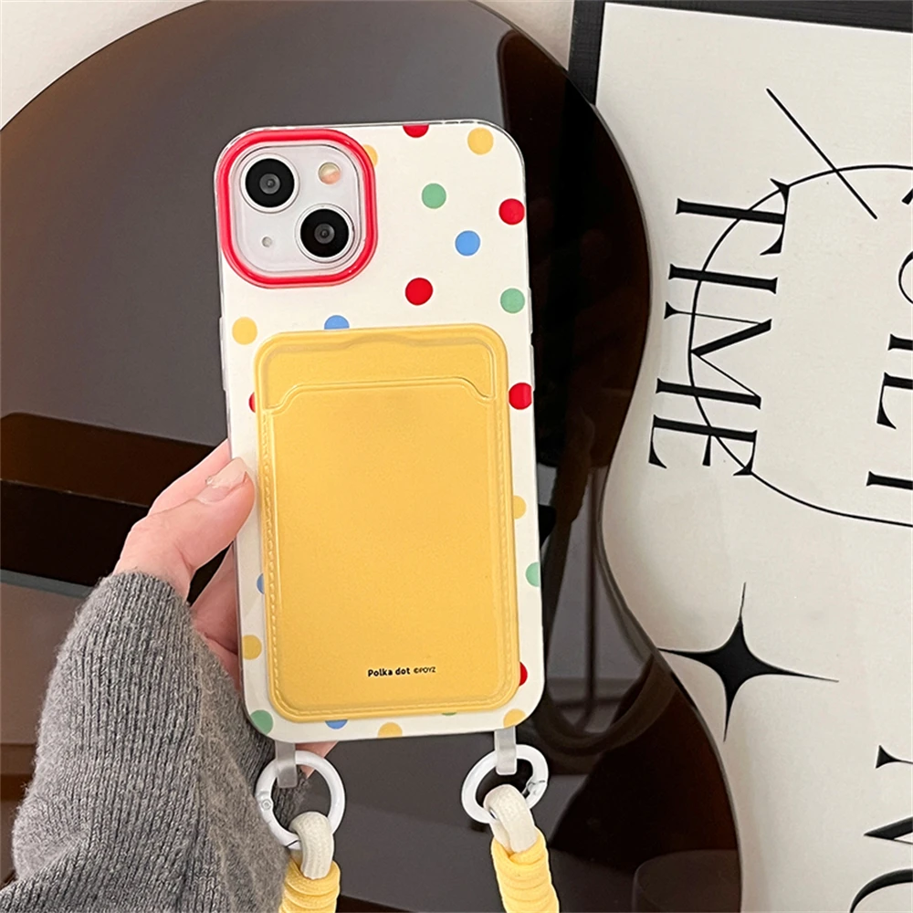Cute Colorful Round Point Wallet Phone Case with Chain and Card Holder Strap
