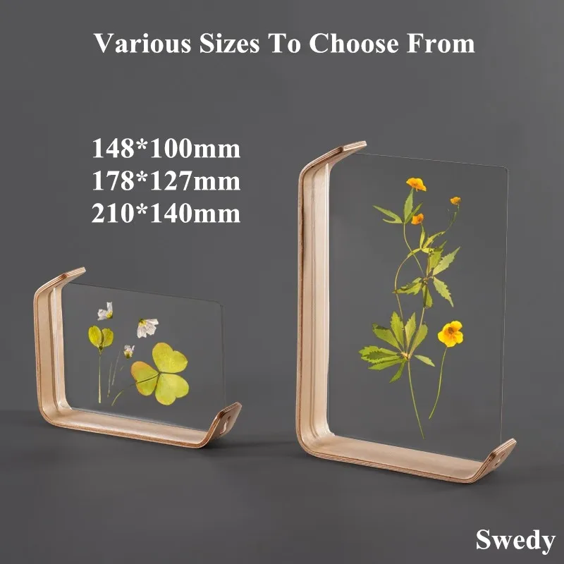 8 Inch Double Sided Wood Picture Photo Frames Acrylic Pressed Flowers Dried Leaf Display Desktop Table Acrylic Sign Holder a5 and 100 200mm double sided table menu card sign holder ad picture photo frames advertisement display menu paper holder stand