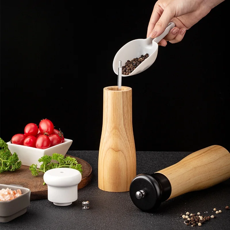 Rubber Wood Top Black White Salt Pepper Grinder Seasoning Spice Mill 8inch