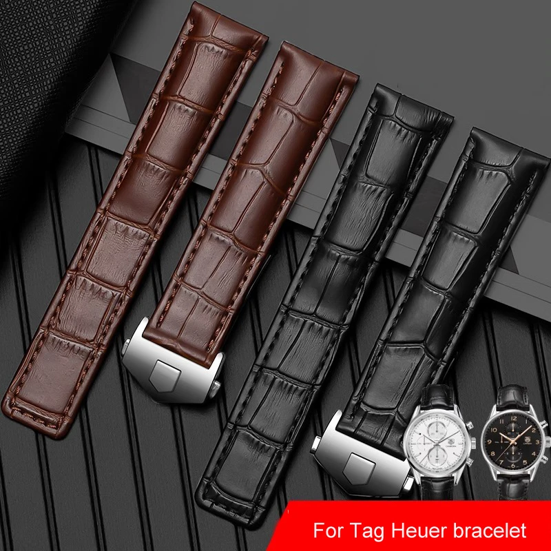 Nuovo Cinturino In Vera Pelle Per Tag Heuer Watch Carrera Monaco Watch Belt Black Brown Bracciale Orologio Da Polso Cinturino 19Mm 20Mm 22Mm