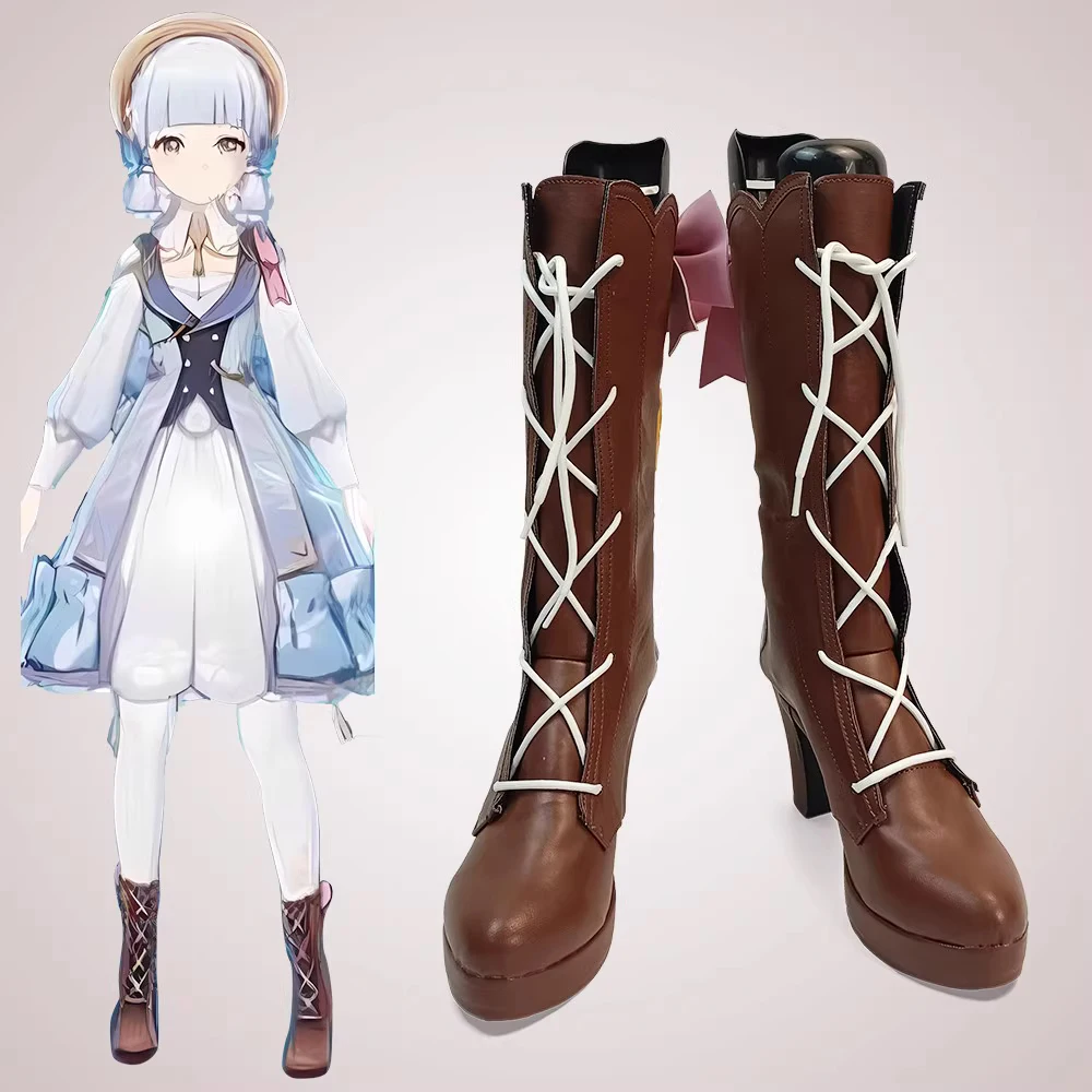 

Anime Genshin Impact Kamisato Ayaka Cosplay Shoes PU Leather Women Girl Springbloom Missive Ayaka Skin Boot for Party Halloween