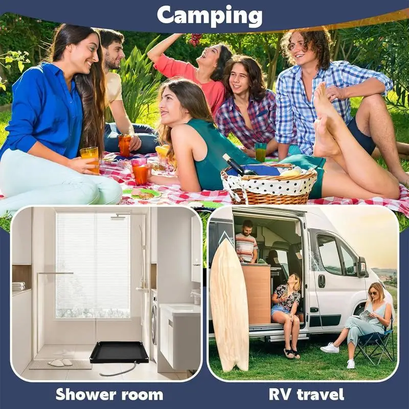 Small Shower Pan Multifunctional Bathing Base Multifunctional Foldable RV Shower Pan With Drain Pipe For Indoor Outdoor Bathing