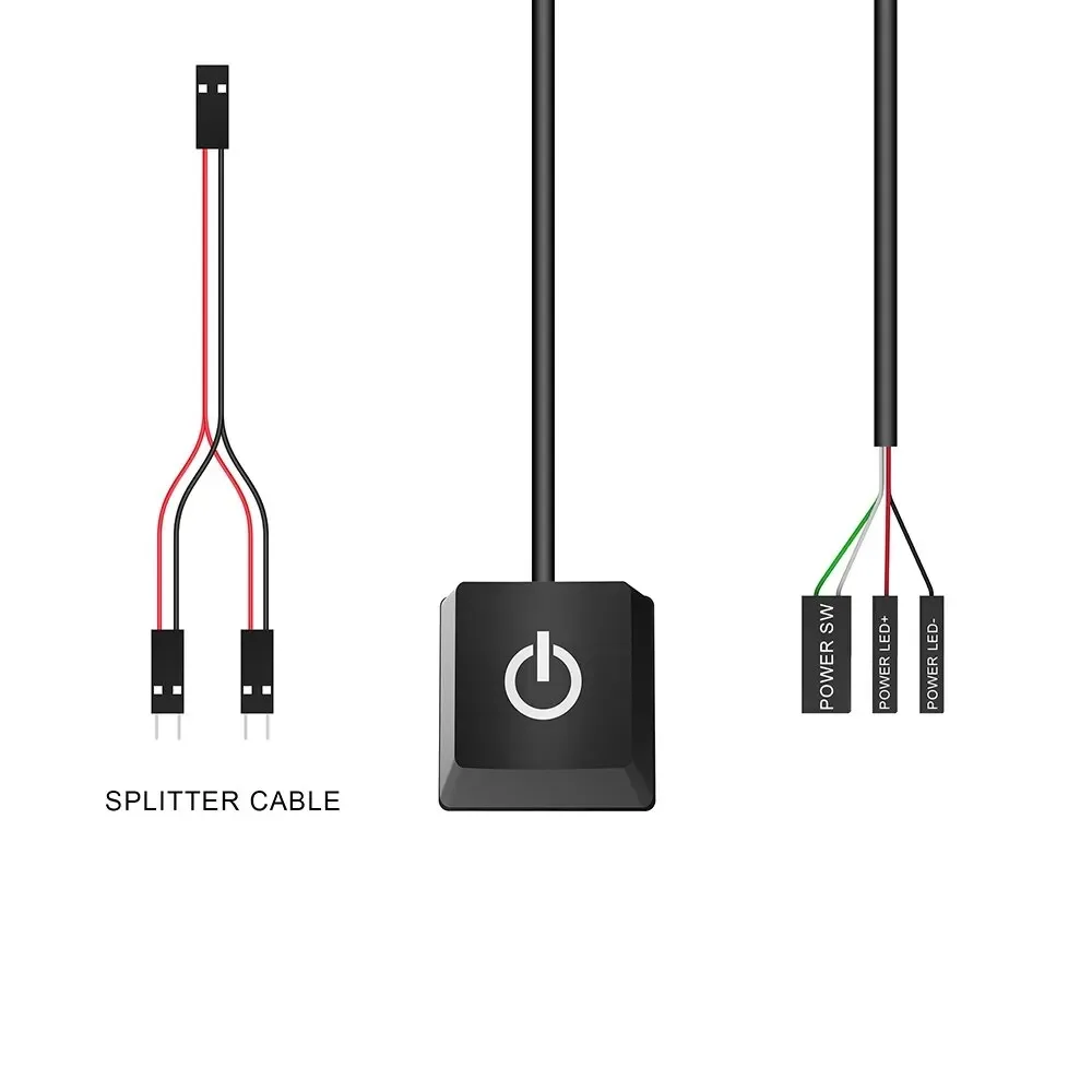 Computer Power Button Cable TEUCER KG-1 2m Computer Desktop Switch LED Light Motherboard External Start Power On/Off Button Extension Cable for Home Office