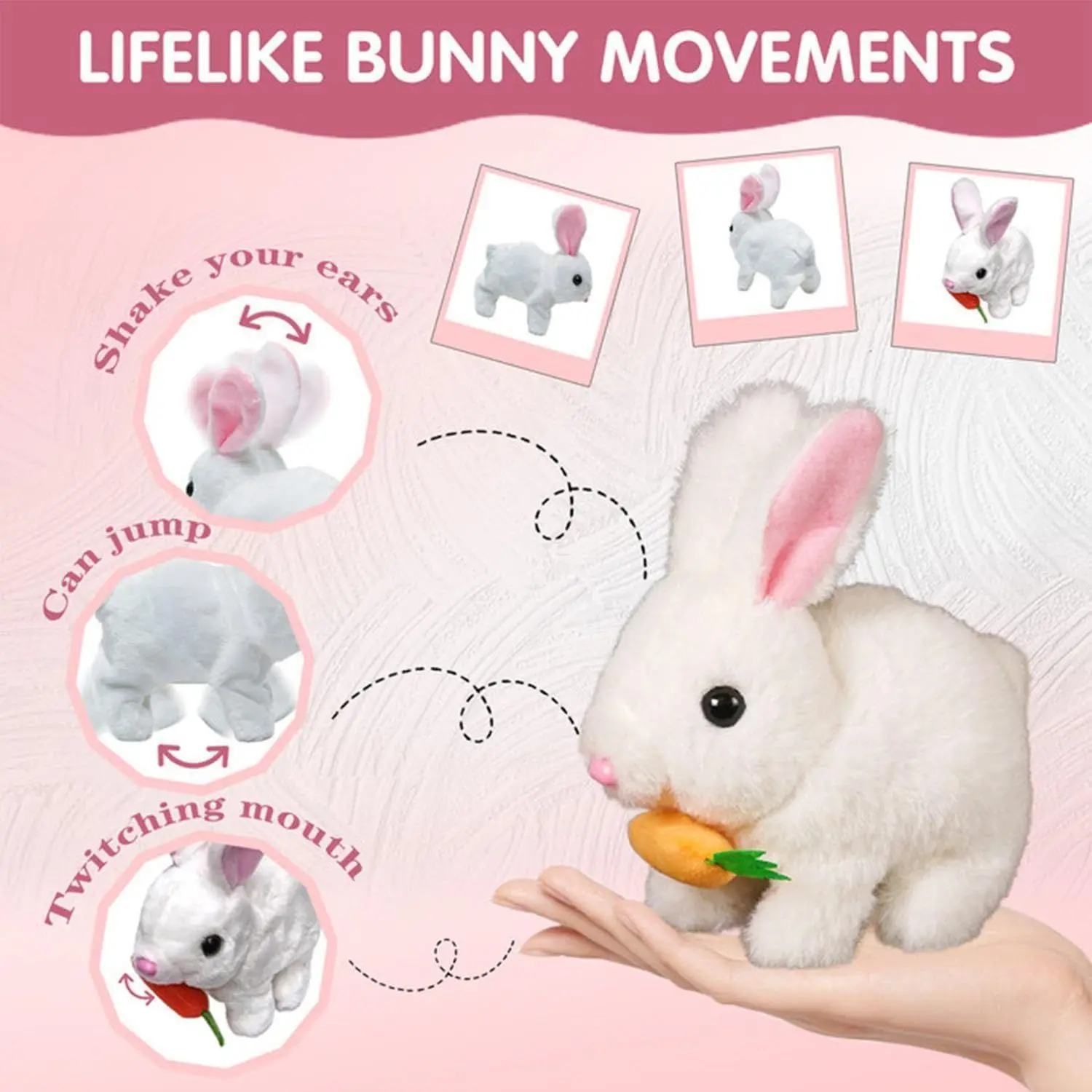 Hopping Bunny Toy Realistic Bunny Robot Simulated Rabbit Electric Plush Toy Can Walk, Bark, Move Its Mouth Shake Its Ears