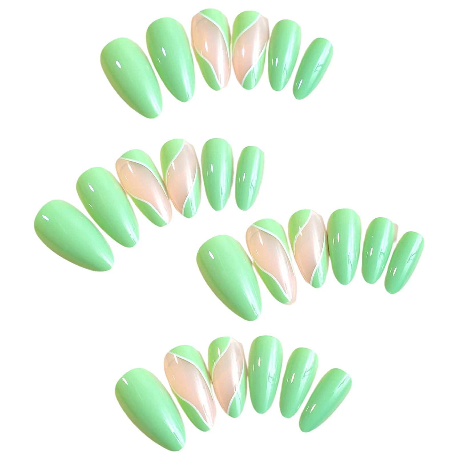 

Light Green Almond Press-on Nails ABS Material Gentle to Nails & Skin Nails for Women and Girl Nail Salon