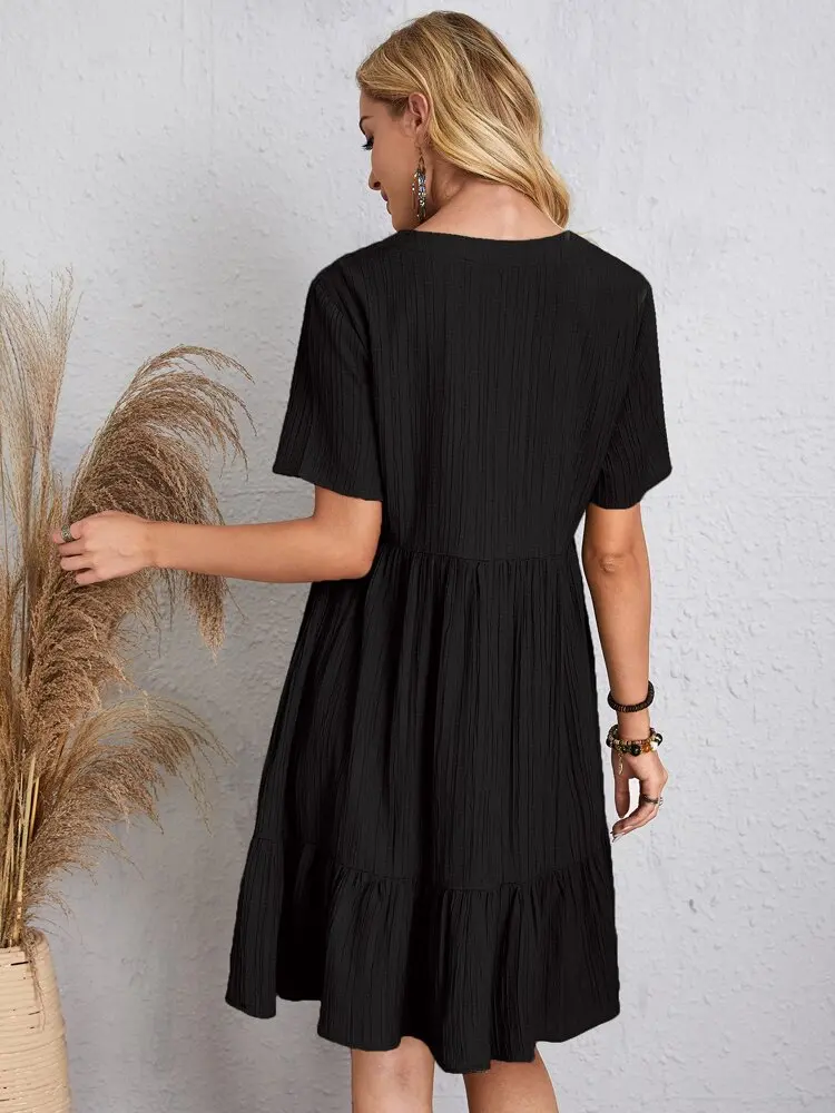 Elegant V Neck Ruffle Mini Dress - Womens Casual Summer Sundress