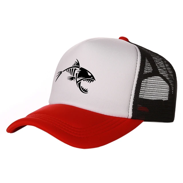 Fishing Skeleton Fish Bone Trucker Cap Men Funny Fishbone Hat Baseball Cap  Cool Summer Unisex Mesh