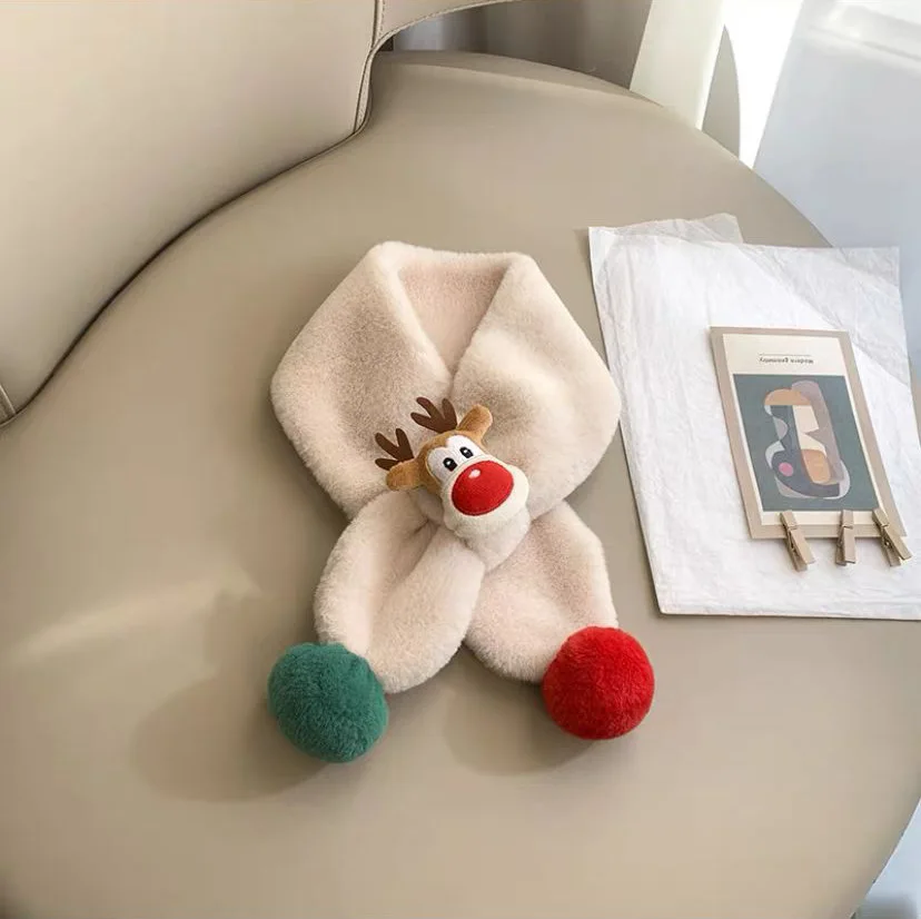 Children's Scarf Winter Warm Baby Plush Neck Thickened Windproof Neck for Boys and Girls Cute Christmas Deer Scarf