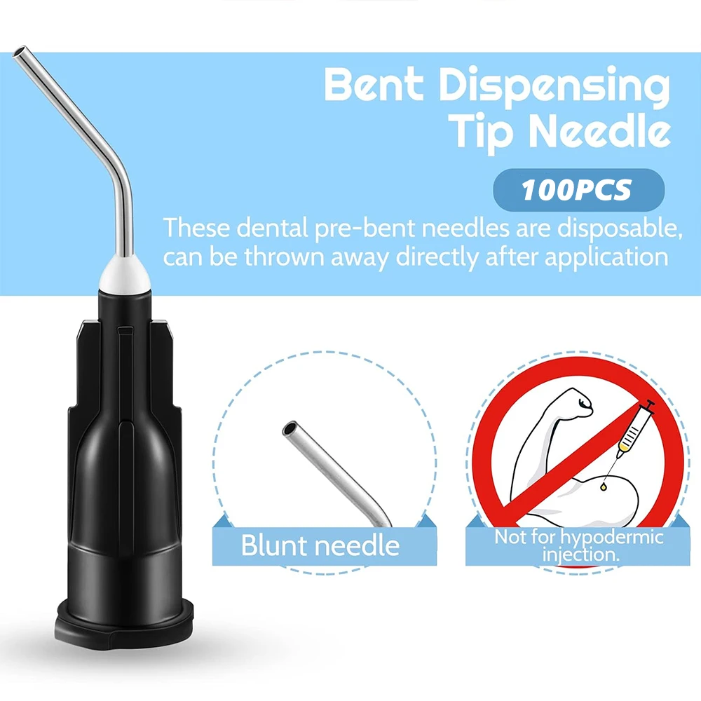 Dental Irrigation Bent Needle Tips For Tooth Cleaning 100 Pack_voghion.com