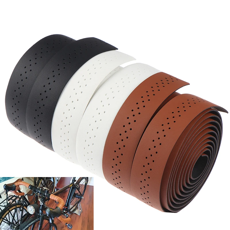 Bicycle Handlebar Tape Road Bike PU Leather Perforated Belt Breathable Soft Bike Handlebar Tape Bicycle Handlebar Strap