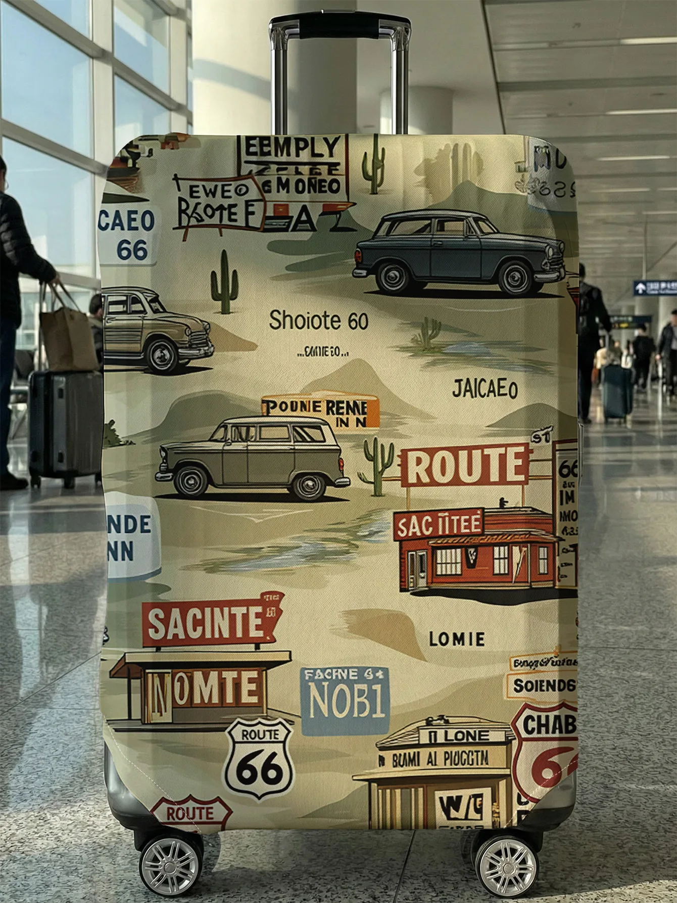 Route 66 빈티지 자동차 프린트 수하물 커버, 18-32인치 수하물 커버, 수하물 손잡이 장갑, 여행용 액세서리에 적합