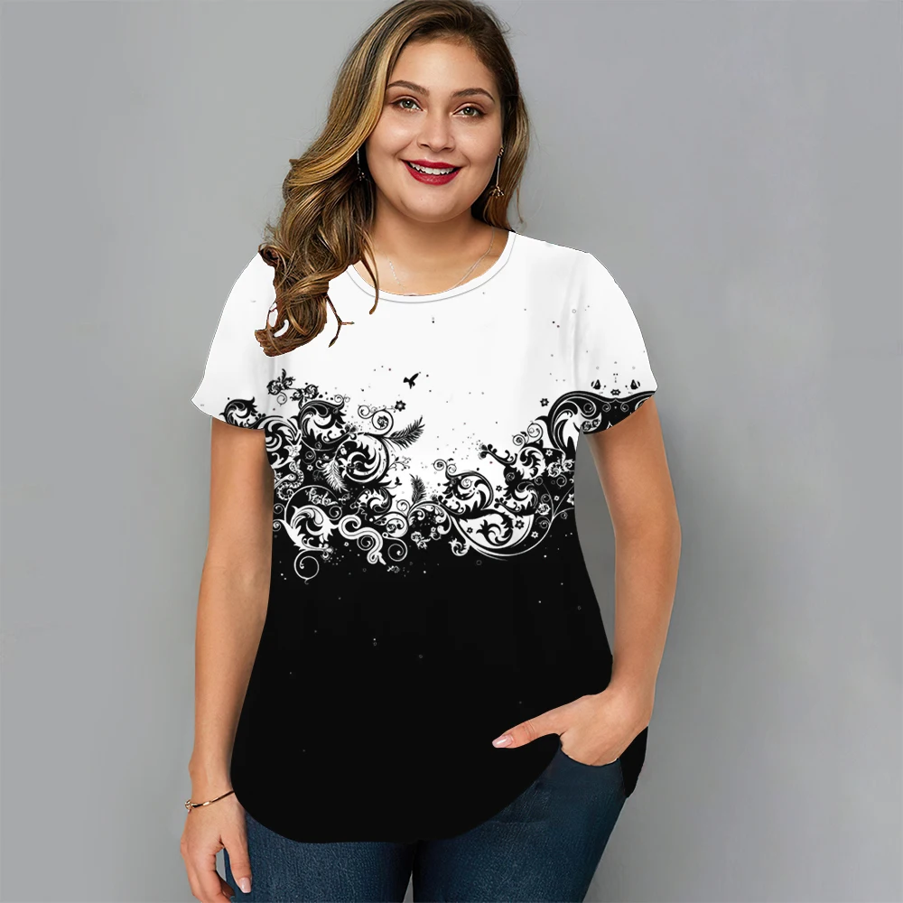 Floral T Shirt Für Frauen Übergroßen Y2k Mädchen Kleidung O Hals Mode Kurzarm Bluse Sommer Neue Streetwear Weibliche Casual tops