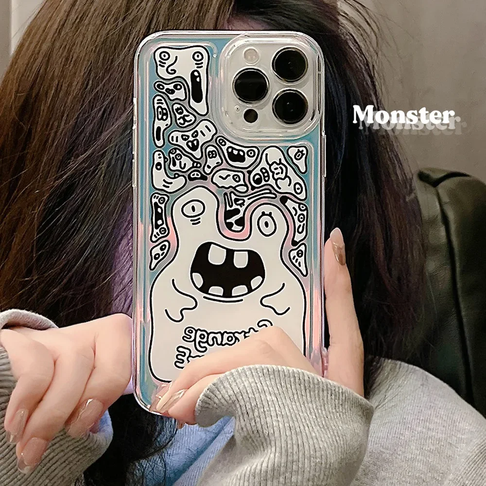 Custodia Trasparente Per Cellulare A Vento Con Marchio Di Marea Laser Per Iphone14Pro Max 15 13 Personalità Creativa Soft Shell Copertura Completa