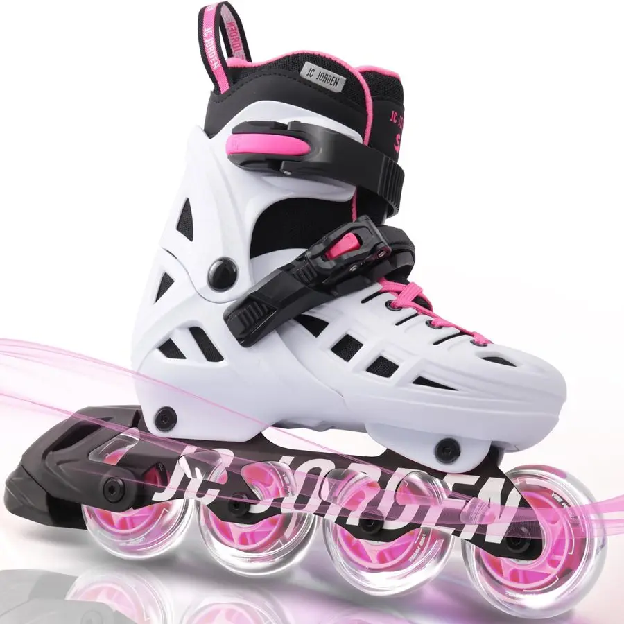 Skates for Kids Girls and Boys, 4 Sizes Adjustable Roller Skates Blades with Full Light Up Wheels for Women Men, Durable Outer S