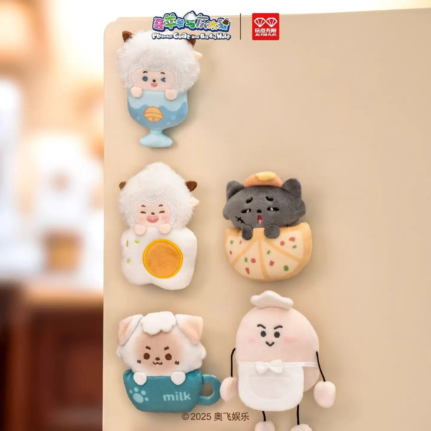 즐거운 염소와 큰 큰 늑대 애프터눈 티타임 플러시 냉장고 자석 공식 상품 트렌디 수집품 데스크탑 장식품