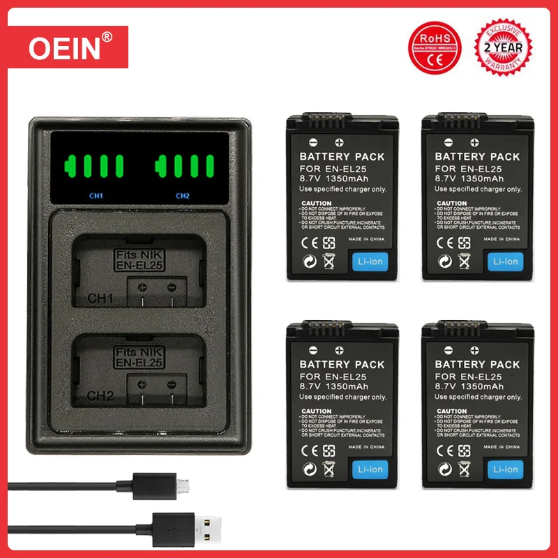 4 Pezzi 1350Mah En El25 En-El25 Batteria Per Fotocamera Nikon Z50 Z30 Z50Ii Zfc