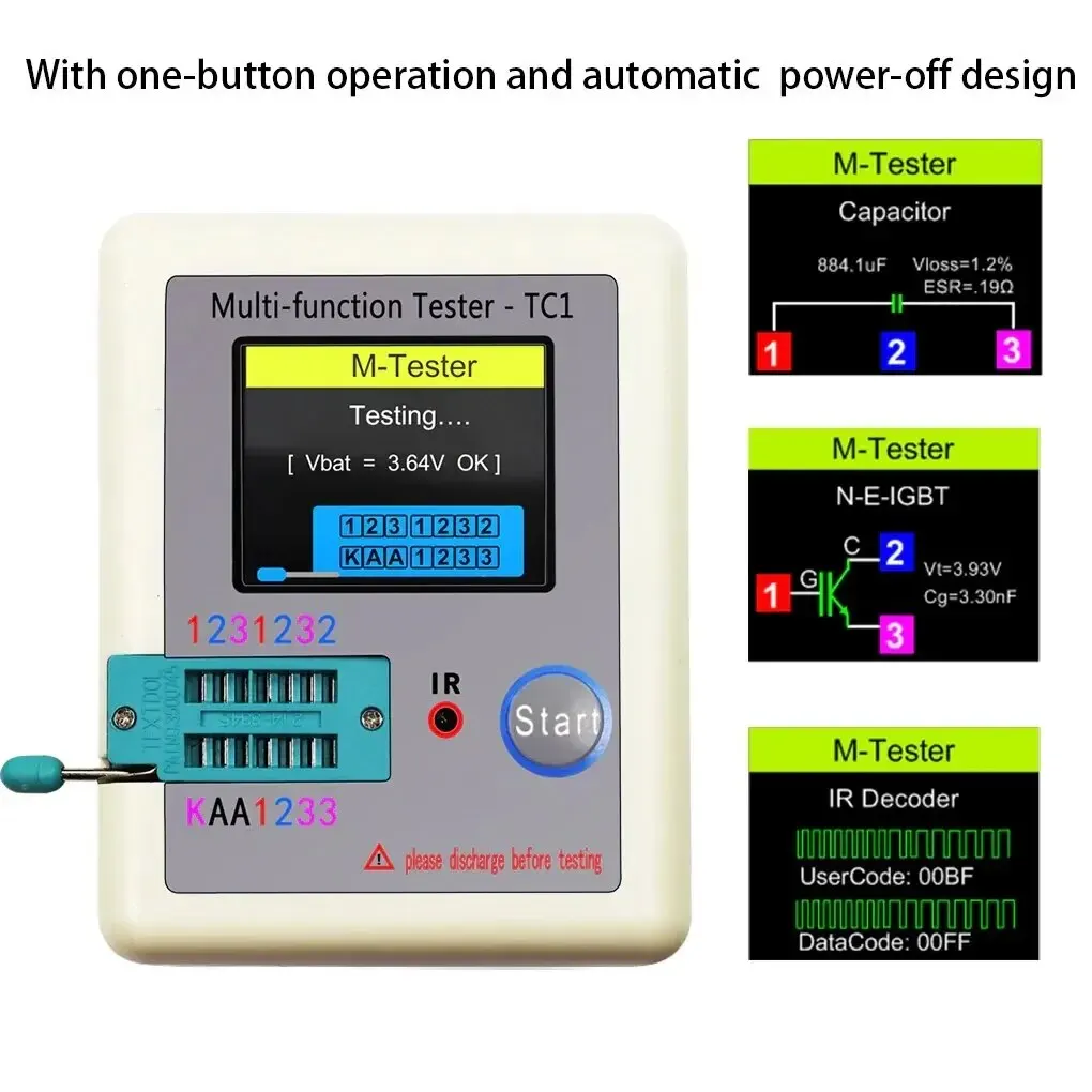 Transistor Tester LCR TC1 1.8 Inch TFT LCD Display Multimeter Diode Triode Capacitor Resistor Test Meter