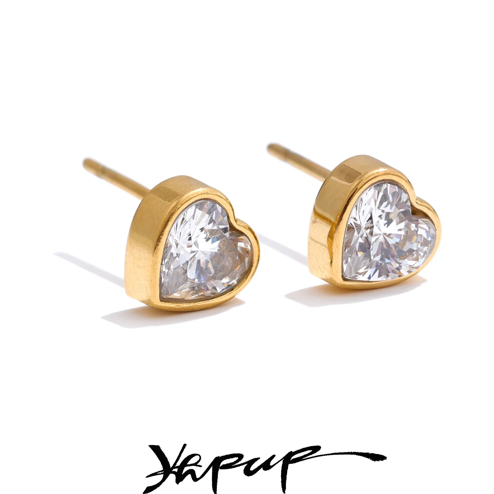 Yhpup Earrings Cubic Zirconia Heart Stud Daily Jewelry