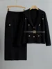 Chic Design Knitted 2 Piece Sets Women Single Breasted Knit Sweater Cardigan Tops With Belt Conjuntos High Waist Skirts Outfit 3
