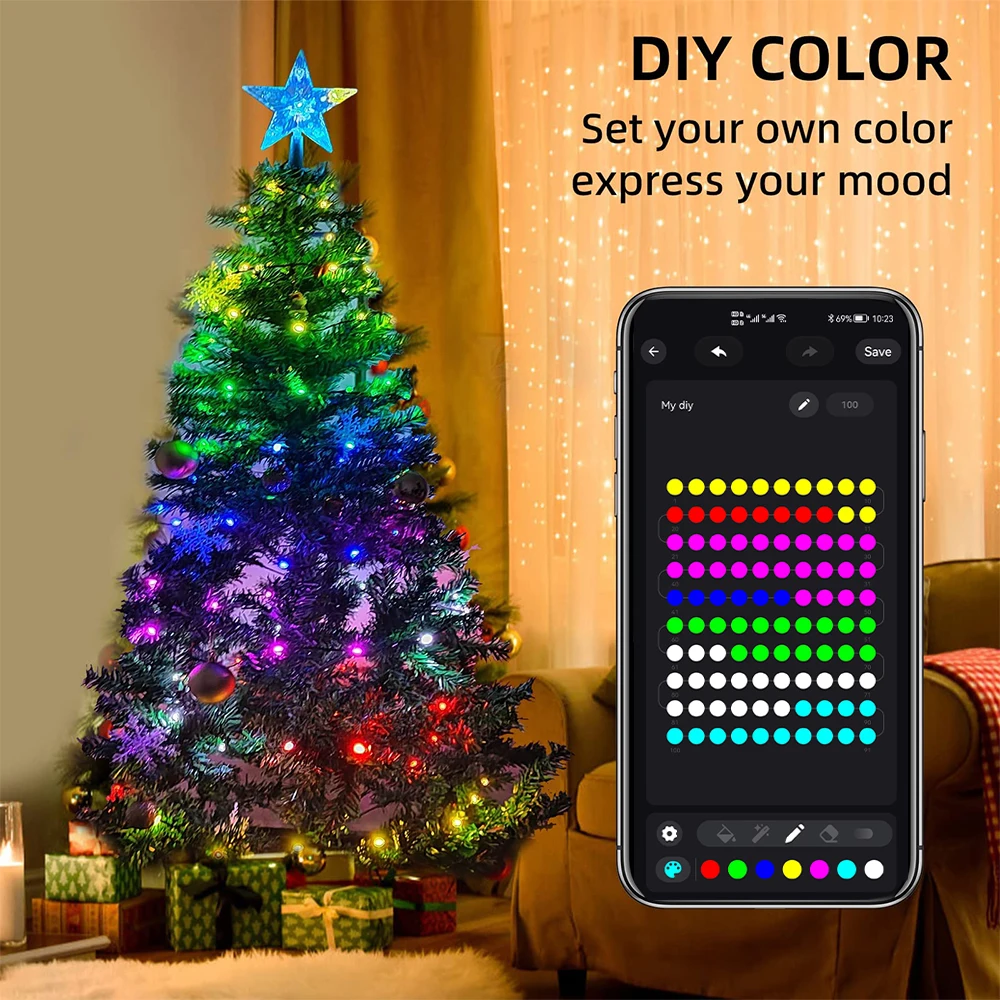 Fairy String Lights 5m 10m 20m 30m Smart Christmas Lights WS2812B RGBIC Christmas Dreamcolor USB LED String decorative lights led string lights led fairy lights string lights