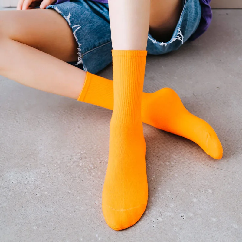 26 Solid Color Four Seasons Women's Socks Middle Tube Socks Candy Sock Cute Cartoon Girl Socks Pure Cotton Comfortable Home Sock