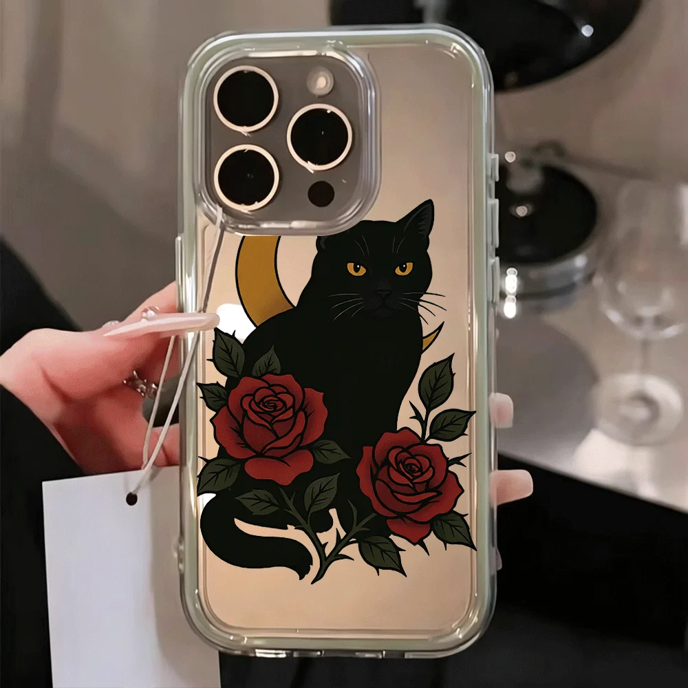 Luxury Black Cat Rose Silicone Phone Case - Candy Bumper Design