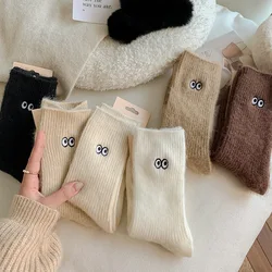 2022 New Winter Warm Women Socks Thicken Wool Socks Eye Embroidery Japanese Fashion Long Socks Harajuku Happy Funny Cute Socks