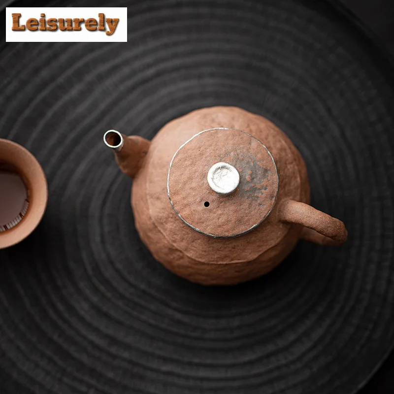 180ml Japanese Old Rock Mud Teapot Coarse Potter Gilt Silver Pot Tea Soaking Kettle Kung Fu Tea Services Accessories Ornaments