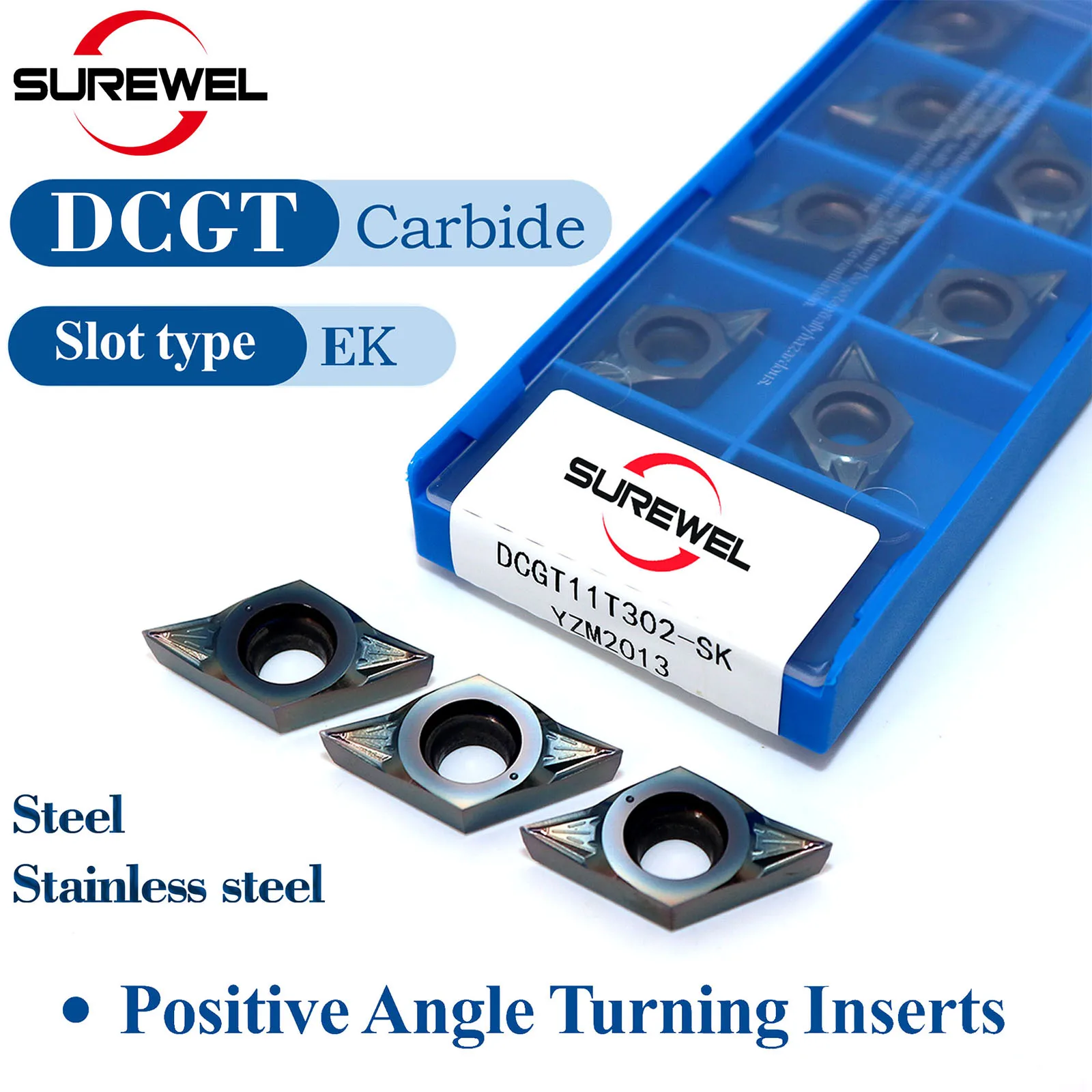 SUREWEL 10 Stück CNC-Drehmeißeleinsätze aus Edelstahl DCGT070202 DCGT070204 DCGT11T302 DCGT11T304 Feinddrehmeißeleinsätze für Innenlöcher