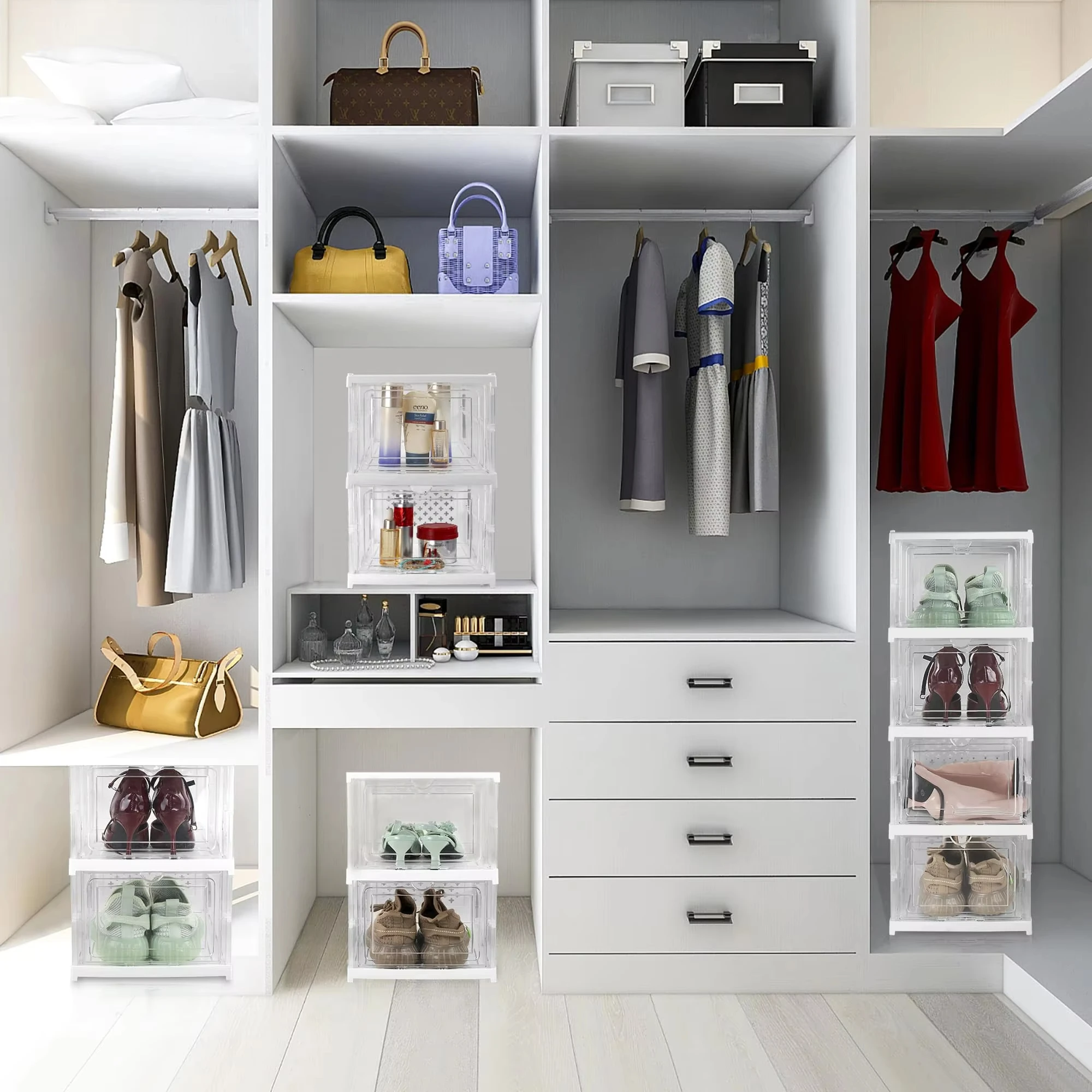 Free Installation Shoe Box Integrated Foldable Moisture-proof Storage Box Transparent Visible Door Magnetic Shoe Cabinet
