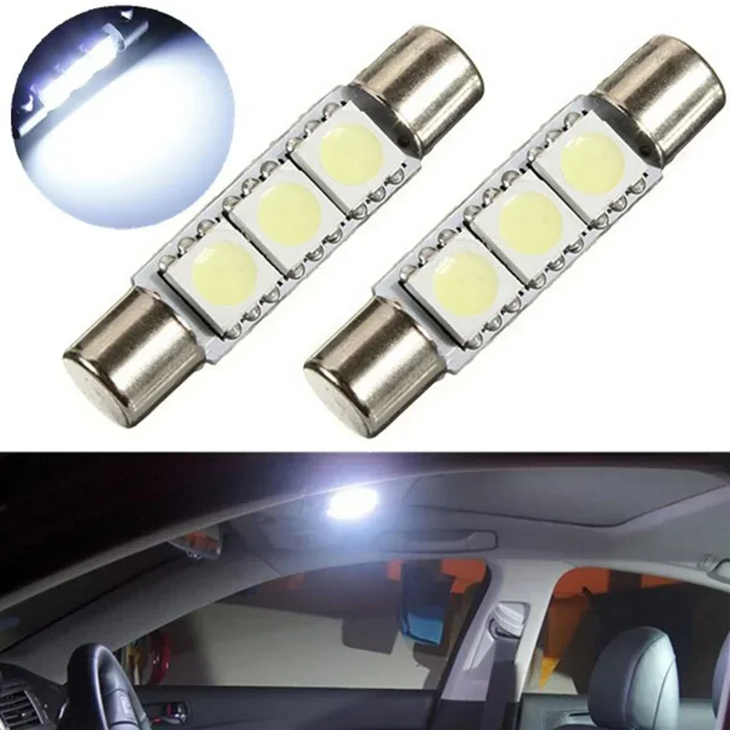 

2PCS Festoon LED 28mm 31mm C5W Car LED Interior Light T6 3SMD 5050 Dome Lights Reading License Plate Lights 4300K White