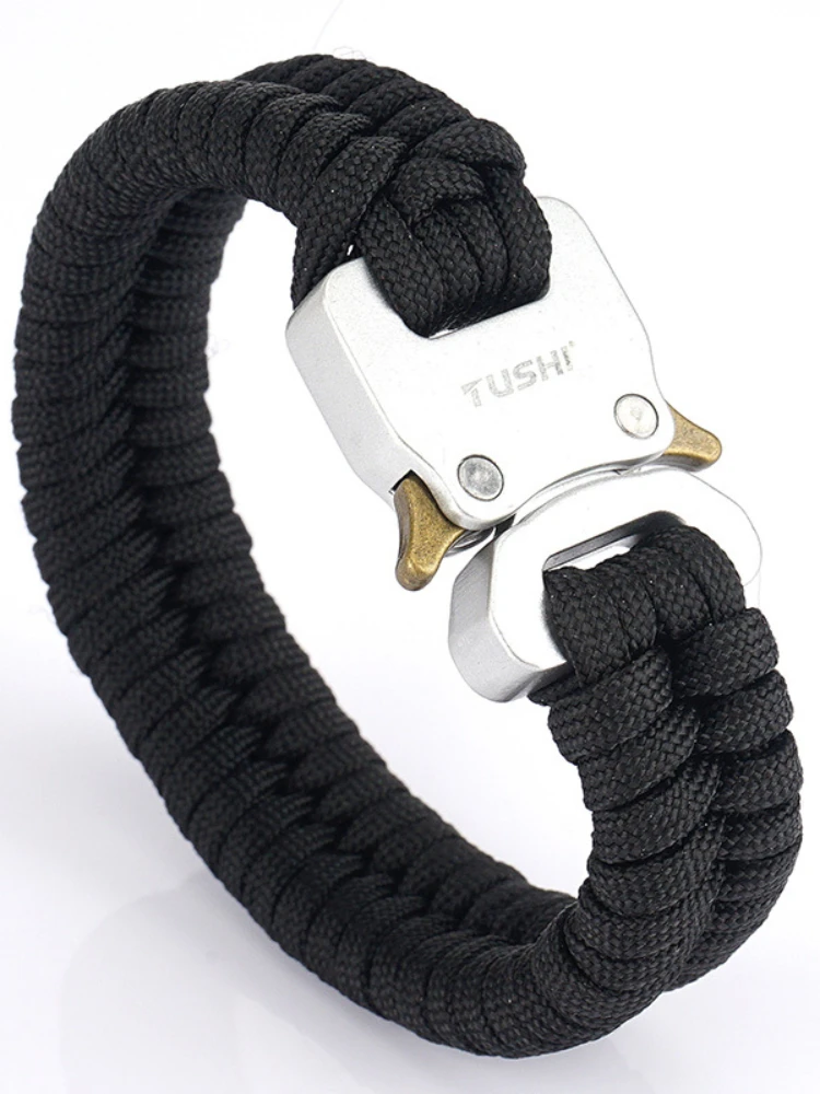 Men's Outdoor Travel Camping Hiking 7 Core Paracord Braided Weave Plastic Buckle Paracord Survival Bracelet