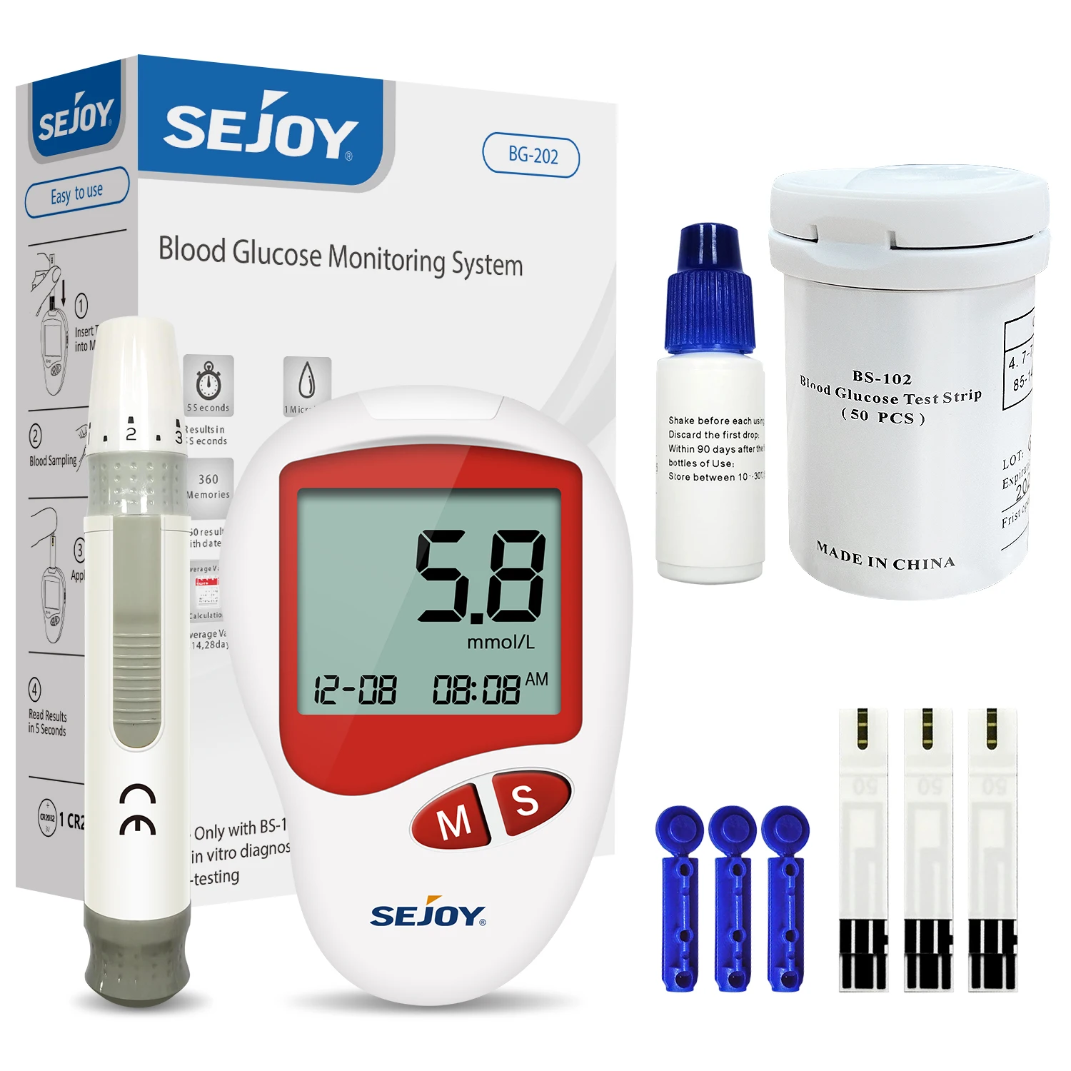 Blutzuckermessgerät Diabetes-Testkit Diabetes-Lancetten-Maschine Glukometer mit 50 Teststreifen Lancetten Blutzuckermessgerät – Detail 1